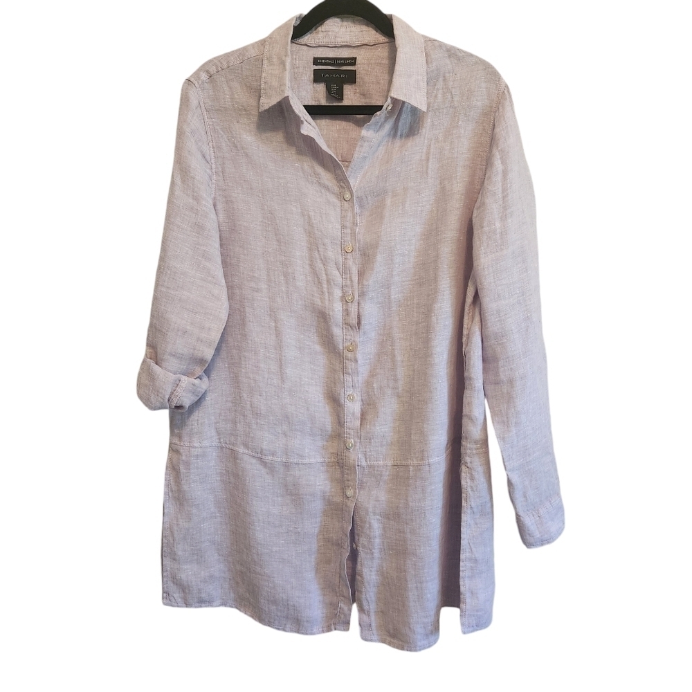 TAHARI 100% LINEN LIGHT PURPLE TUNIC SIZE M